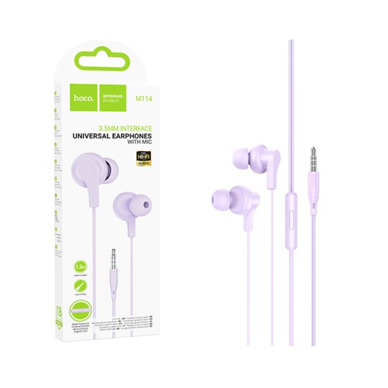 Hoco Wired Earphones M114 Jia with Microphone 3.5MM 1.2m Purple Hoco Wired Earphones M114 Jia with Microphone 3.5MM 1.2m Purple
